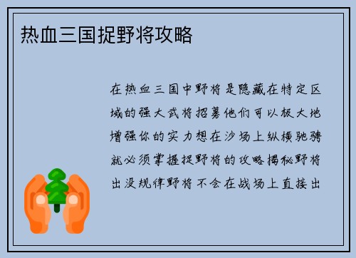 热血三国捉野将攻略